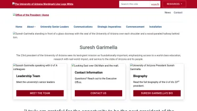 Screenshot preview of president.arizona.edu