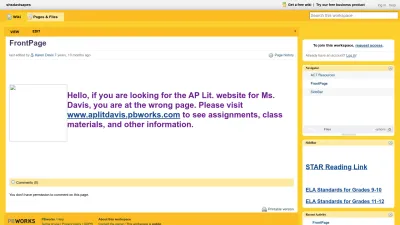 Screenshot preview of shsdavisapes.pbworks.com