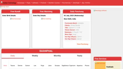 Screenshot preview of indianastrology.com