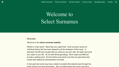 Screenshot preview of selectsurnames.com