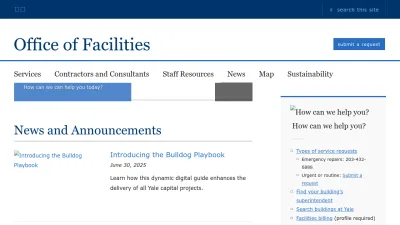 Screenshot preview of facilities.yale.edu