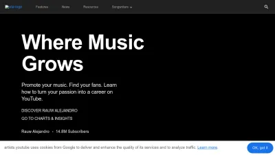 Screenshot preview of artists.youtube