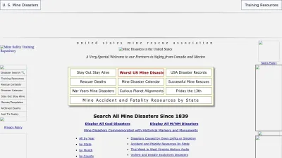 Screenshot preview of usminedisasters.miningquiz.com