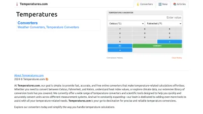 Screenshot preview of temperatures.com
