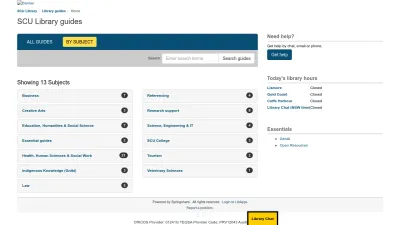 Screenshot preview of libguides.scu.edu.au