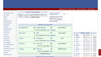 Screenshot preview of footywire.com