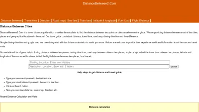 Screenshot preview of distancebetween2.com