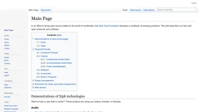 Screenshot preview of wiki.xiph.org