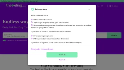 Screenshot of Traveling.com
