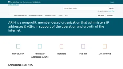 Screenshot preview of arin.net