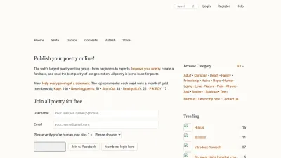 Screenshot preview of allpoetry.com