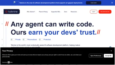 Screenshot preview of tabnine.com