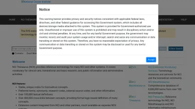 Screenshot of Evsexplore.semantics.cancer.gov