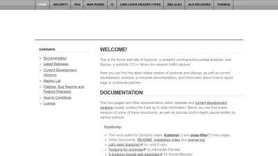 Screenshot preview of tcpdump.org