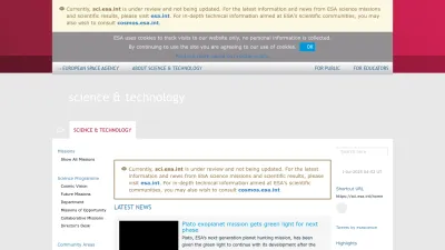 Screenshot preview of sci.esa.int