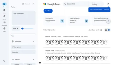 Screenshot preview of fonts.google.com