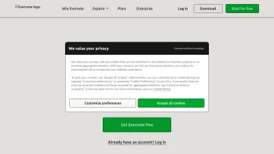 Screenshot preview of evernote.com