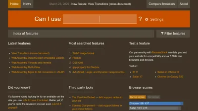 Screenshot of Caniuse.com