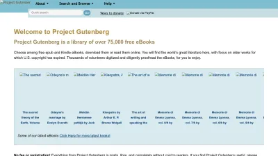 Screenshot of Gutenberg.org