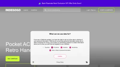 Screenshot of Indiegogo.com