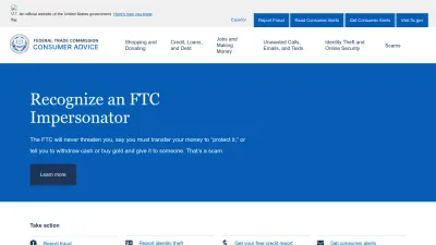 Screenshot of Consumer.ftc.gov