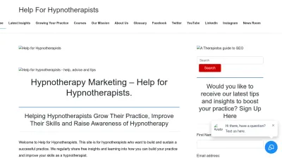 Screenshot preview of helpforhypnotherapists.com