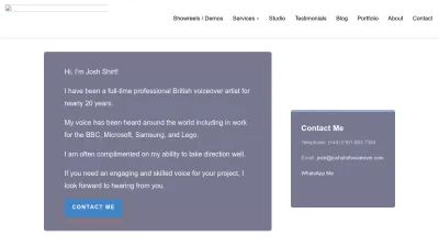 Screenshot preview of joshshirtvoiceover.com