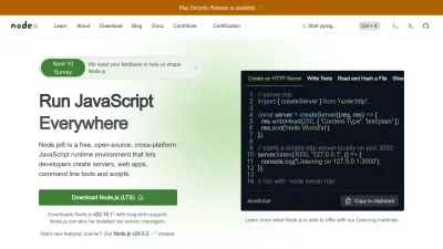Screenshot of Nodejs.org