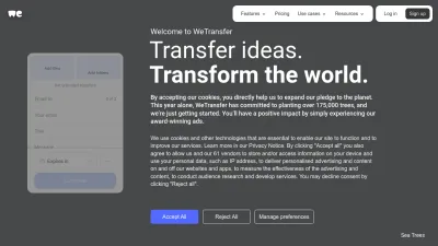 Screenshot preview of wetransfer.com