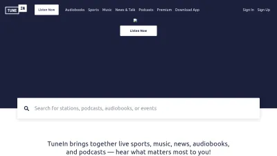 Screenshot of Tunein.com