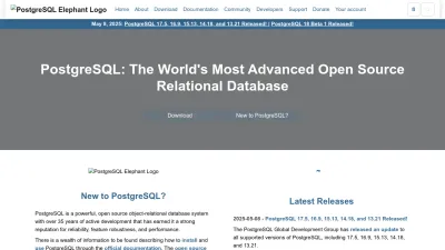 Screenshot of Postgresql.org