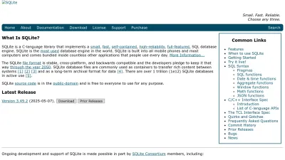 Screenshot of Sqlite.org