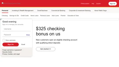 Screenshot preview of wellsfargo.com
