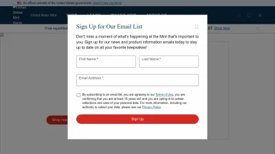 Screenshot preview of usmint.gov