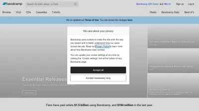 Screenshot of Bandcamp.com