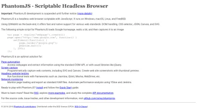 Screenshot of Phantomjs.org