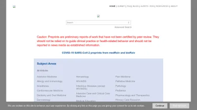 Screenshot of Medrxiv.org