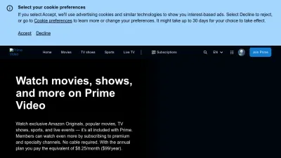 Screenshot of Primevideo.com