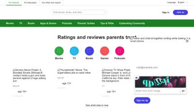 Screenshot of Commonsensemedia.org