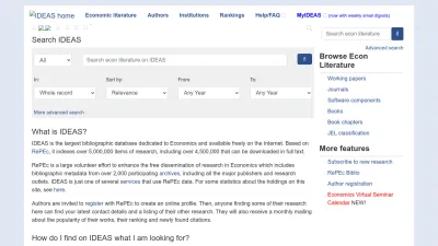 Screenshot of Ideas.repec.org