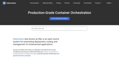 Screenshot of Kubernetes.io