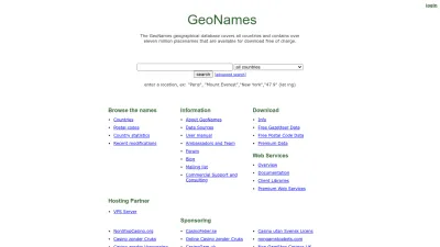 Screenshot of Geonames.org