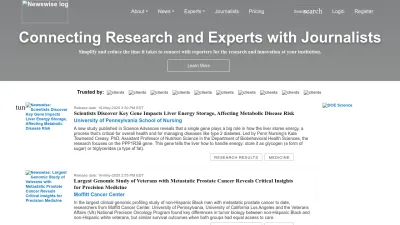 Screenshot of Newswise.com