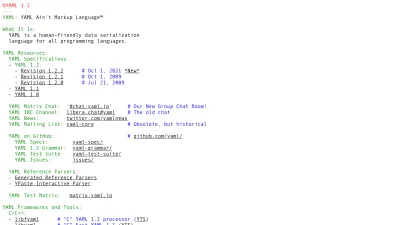 Screenshot of Yaml.org