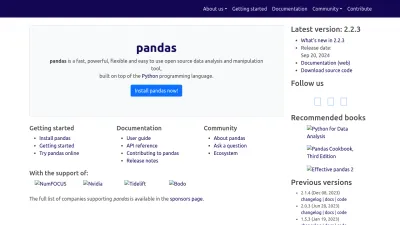 Screenshot preview of pandas.pydata.org