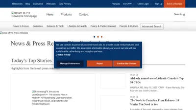 Screenshot of Newswire.ca
