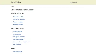 Screenshot of Rapidtables.com
