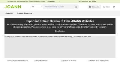 Screenshot preview of joann.com