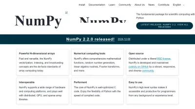 Screenshot of Numpy.org