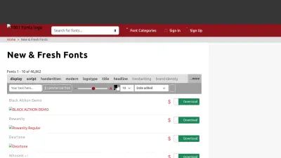 Screenshot of 1001fonts.com